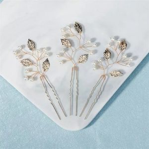 Wedding gold leaf pearl hair pins